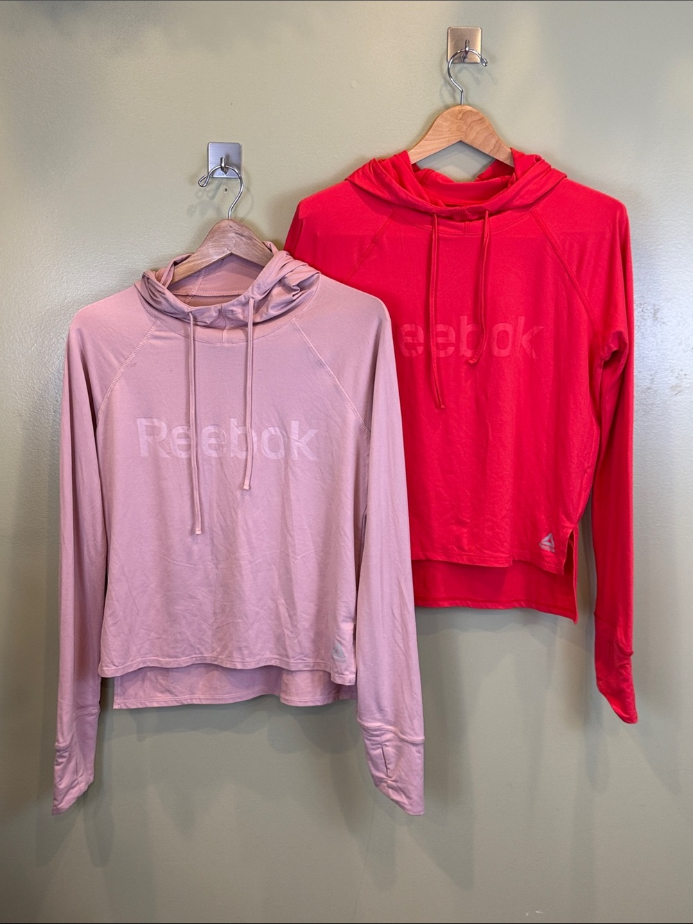 Reebok Women’s Dual Hoodie Tops - Light Pink & Bright Red